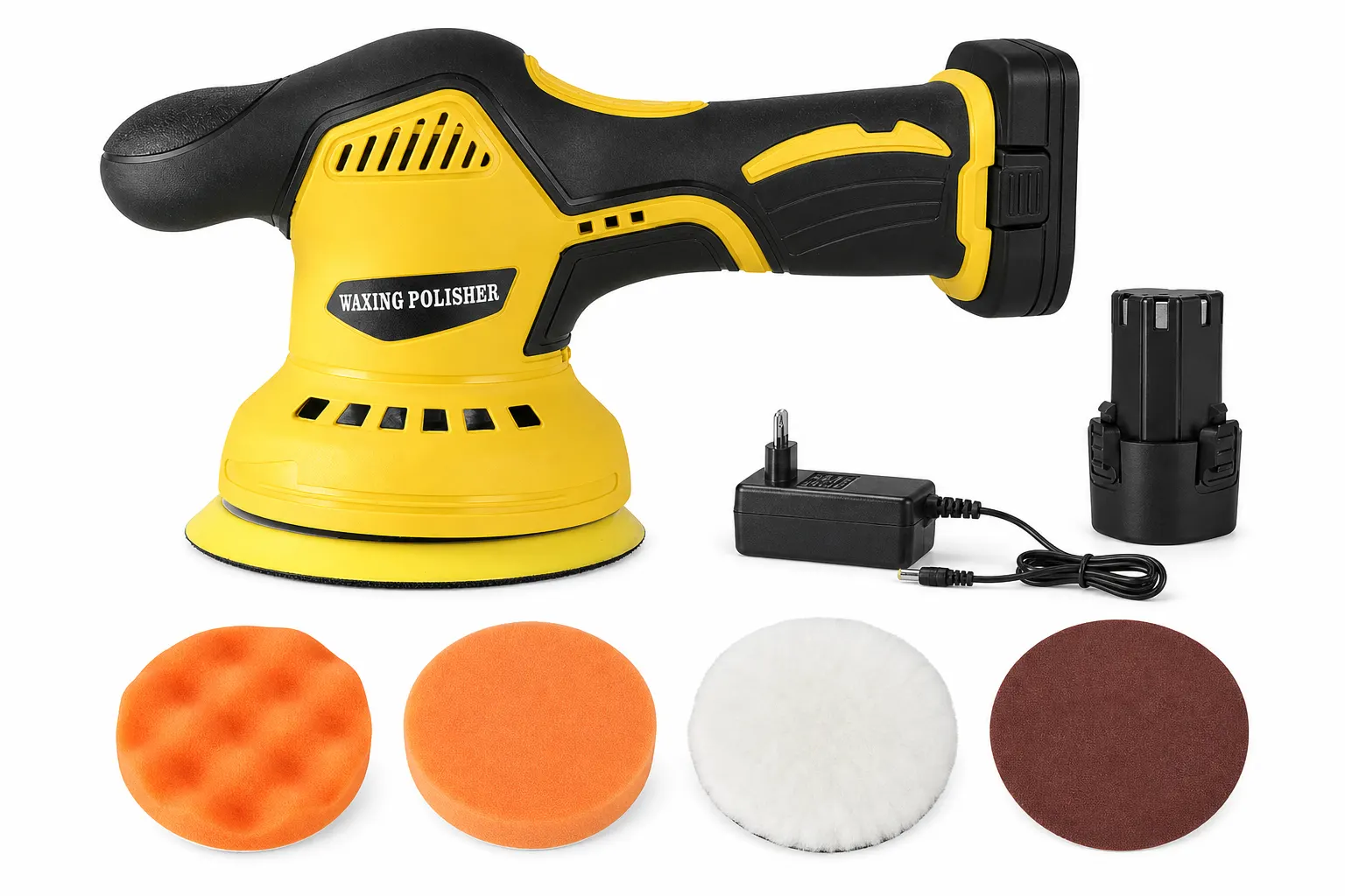 Yellow Cordless Eccentric Polisher Set With One Battery And Charger product view
