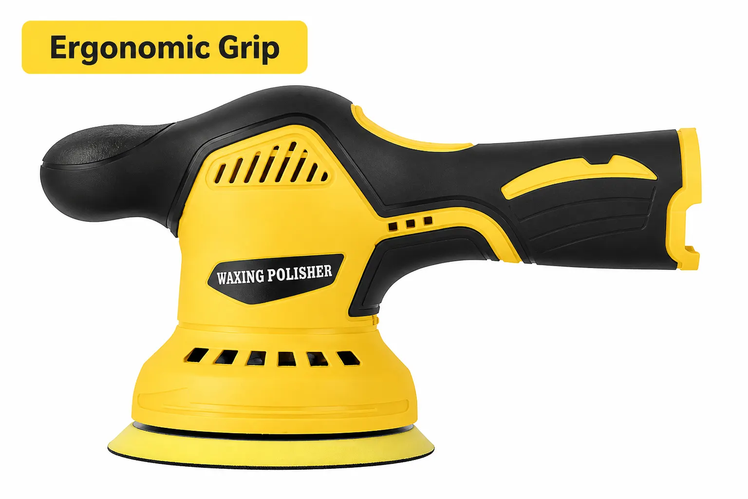 Yellow Cordless Eccentric Polisher Set With One Battery And Charger in use